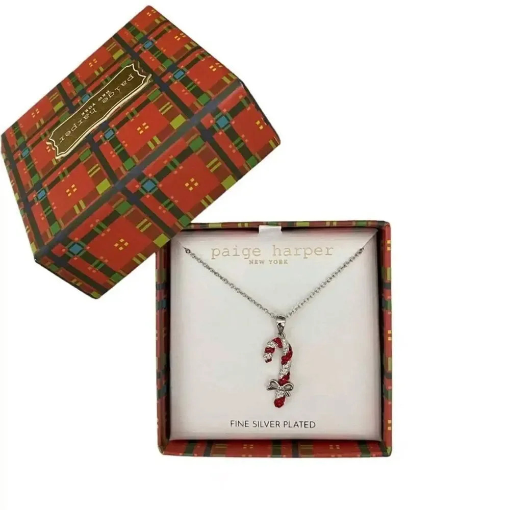 Christmas Paige Harper Fine Silver Plated Candy Cane Christmas Holiday Necklace